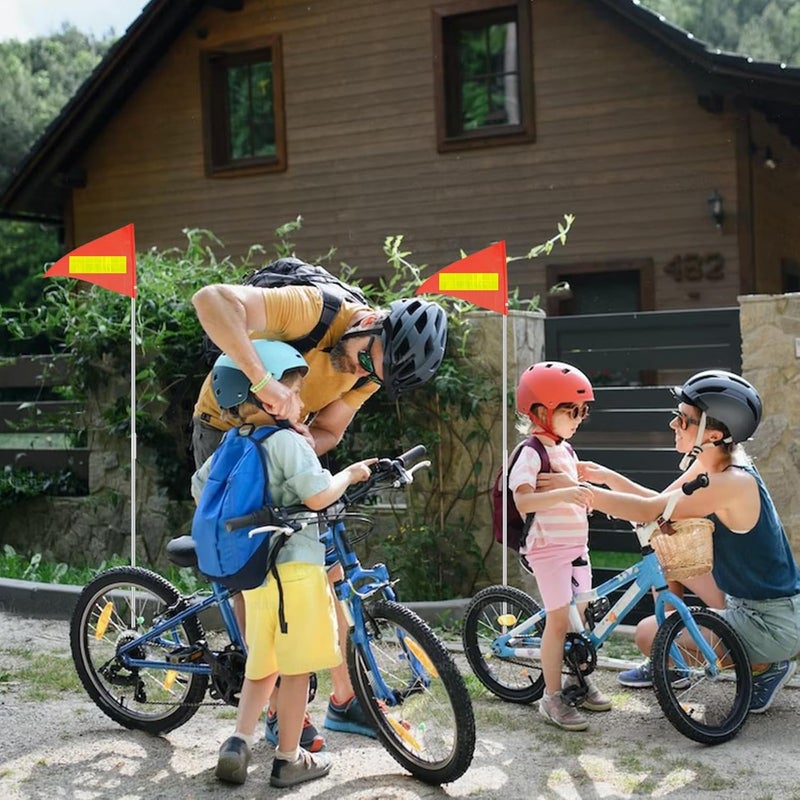 Jippedea Bike Flag,6 Ft Bicycle Flags with Pole and Mounting Bracket,Bike Safety Flag with Reflective Strip to Night Safety,Adjustable High Visibility Waterproof Bicycle Trailer Safety Flags for Kids,Adults(4 Sets) - Image 2